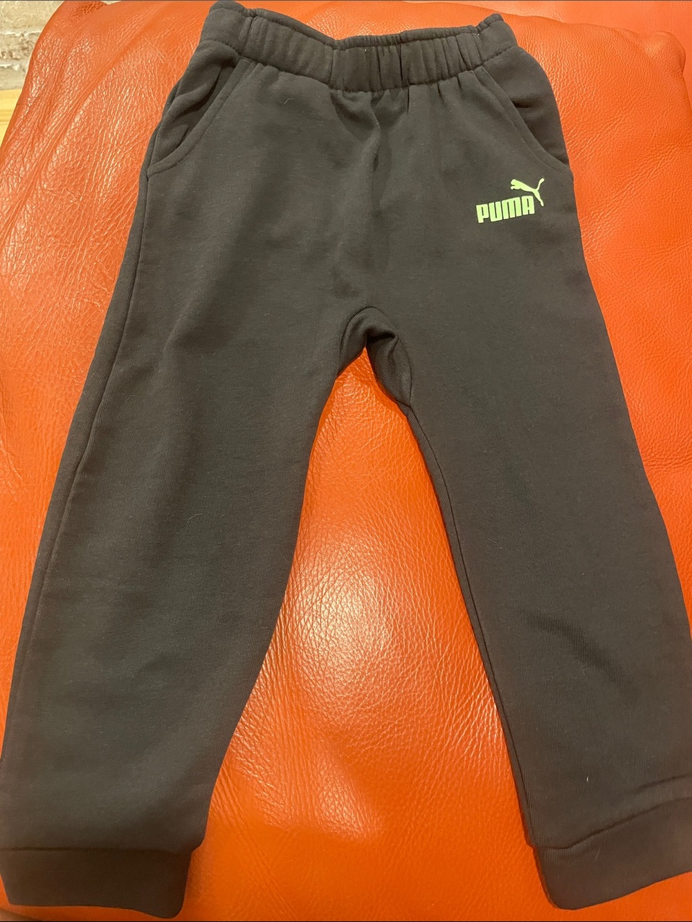Puma Kids Black Sweatpants with Lime Logo